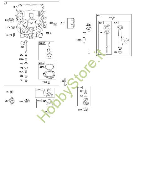 F - Coppa olio, pompa olio, complessivo astina/tubetto di misurazione B&S - 44 €¦ 445577-6138-B1 brand Stihl